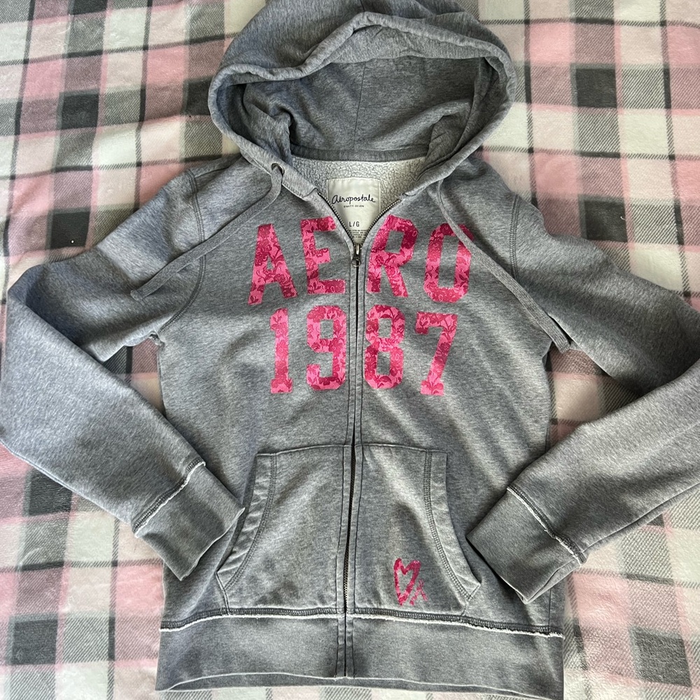 Y2K Aeropostale zip-up Hoodie with Pink Accents